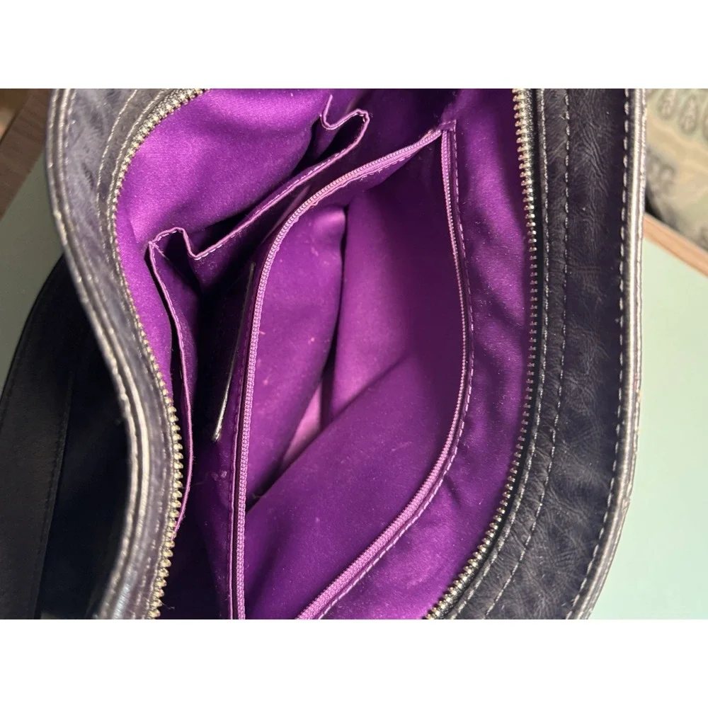 Coach F1082 Black Leather Hobo Bag with Scarf Purple Lining Zoe Vintage Y2K